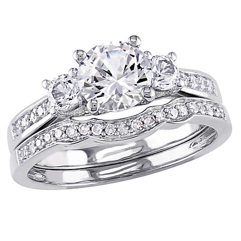 0.14  ct. t.w. Created White Sapphire and Diamond 3-Stone Bridal Set in 10k White Gold