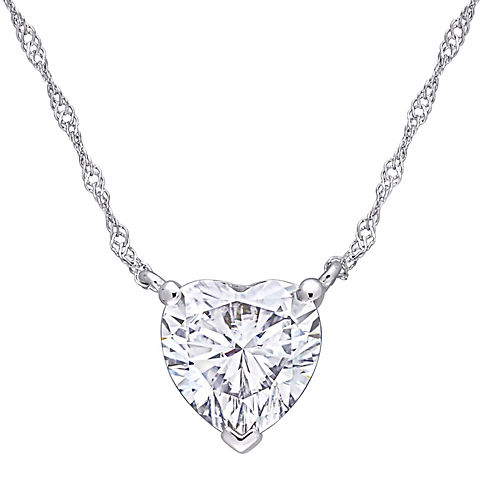 2 ct. DEW Created Moissanite Heart Solitaire Necklace in 10k White Gold