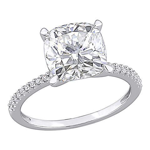 3.5 ct. DEW Created Moissanite and .1 ct. t.w. Diamond Engagement Ring in 14k White Gold