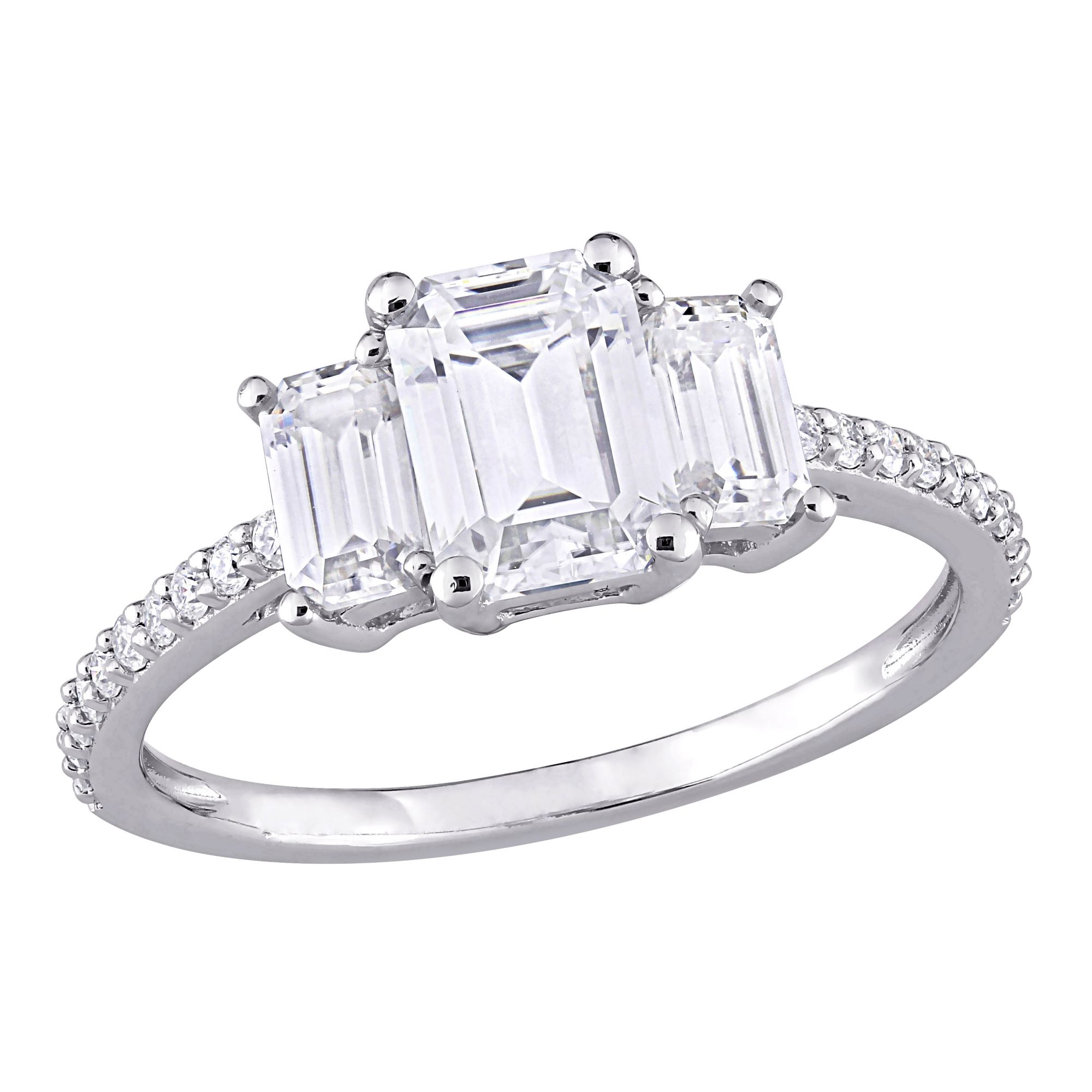 1.75 ct. DEW Created Moissanite Emerald Cut 3-Stone Engagement