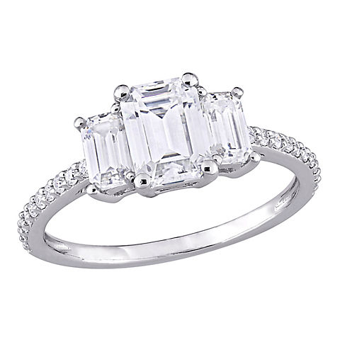 1.75 ct. DEW Created Moissanite Emerald Cut 3-Stone Engagement Ring in 10k White Gold
