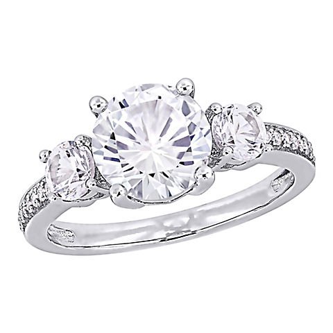 3 ct. t.g.w. Created White Sapphire and Diamond 3-Stone Ring in 10k White Gold