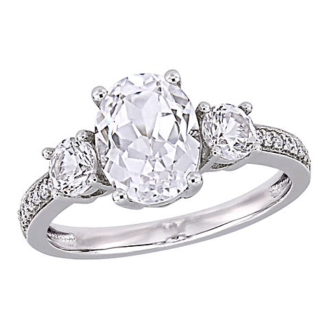3.625 ct. t.g.w. Created White Sapphire and Diamond 3-Stone Ring in 10k White Gold