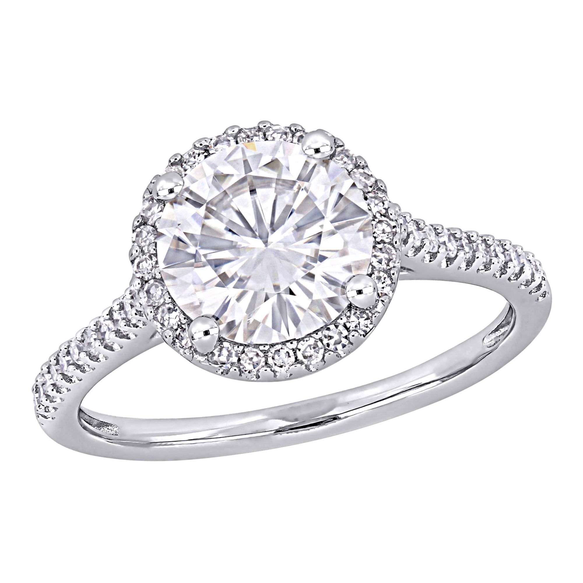 14K White Gold Halo Diamond Moissanite Engagement Ring