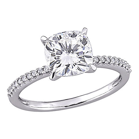2 ct. DEW Created Moissanite and .1 ct. t.w. Diamond Engagement Ring in 14k White Gold