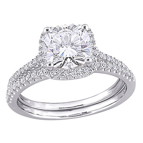 2 ct. DEW Created Moissanite and .33 ct. t.w. Diamond Bridal Set in 14k White Gold