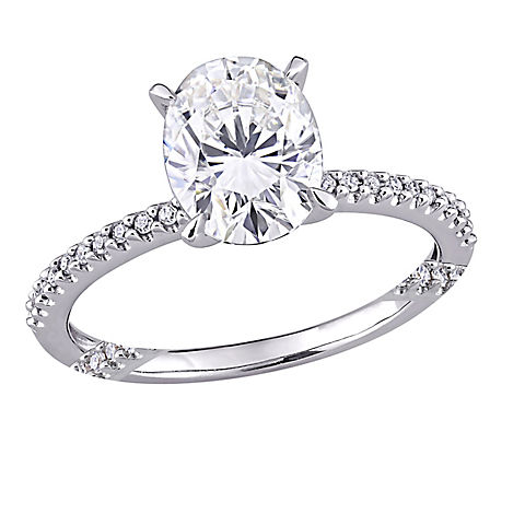 2 ct. DEW Created Moissanite and .25 ct. t.w. Diamond Oval Bridal Ring Set in 14k White Gold