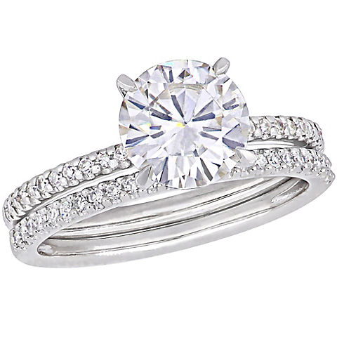 2 ct. DEW Created Moissanite and .25 ct. t.w. Diamond Bridal Set in 14k White Gold