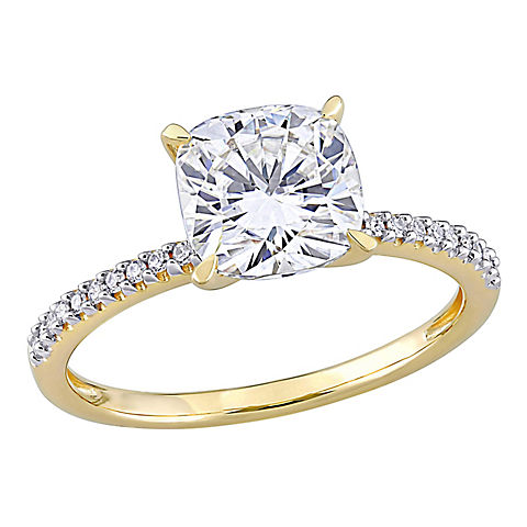 2 ct. DEW Created Moissanite and .1 ct. t.w. Diamond Engagement Ring in 14k Yellow Gold