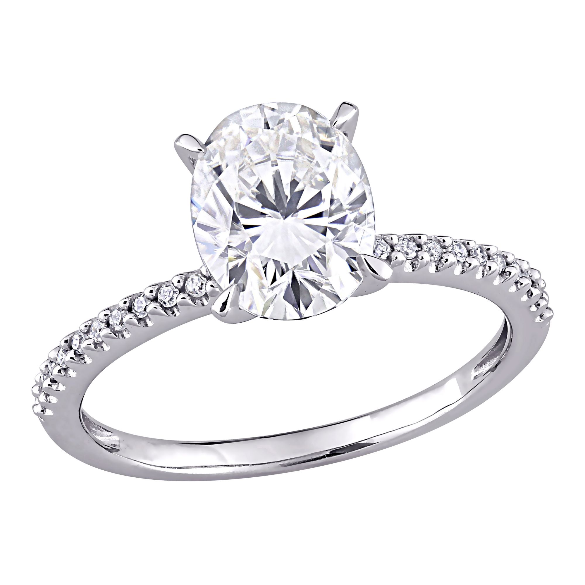 2 ct. DEW Created Moissanite and .1 ct. t.w. Diamond Oval Engagement Ring  in 14k White Gold