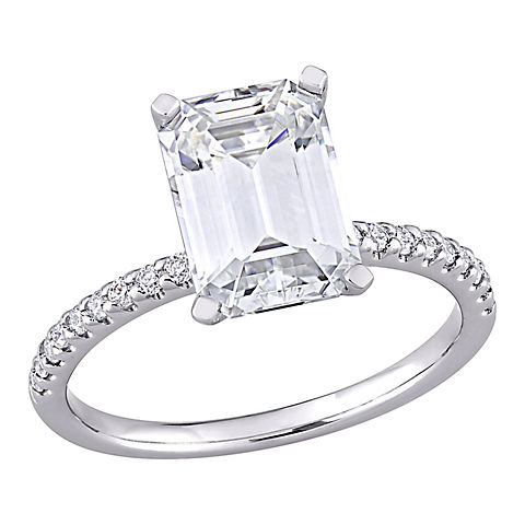 3.2 ct. DEW Created Moissanite Emerald Cut Engagement Ring in 10k White Gold
