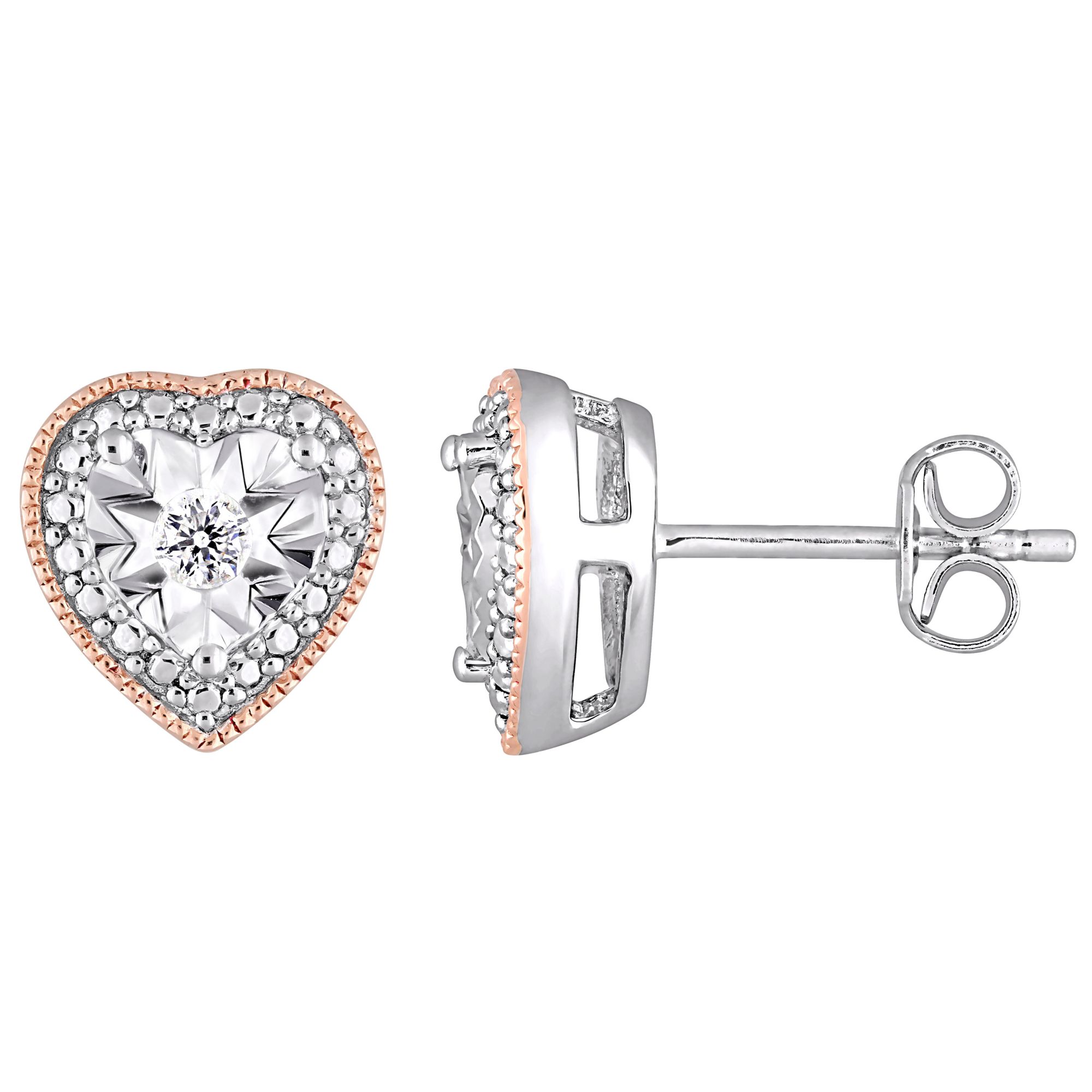 Sterling Two Tone Rounded Diamond Earring Gold Silver Sterling Two Tone Rounded Diamond Earring Gold Silver