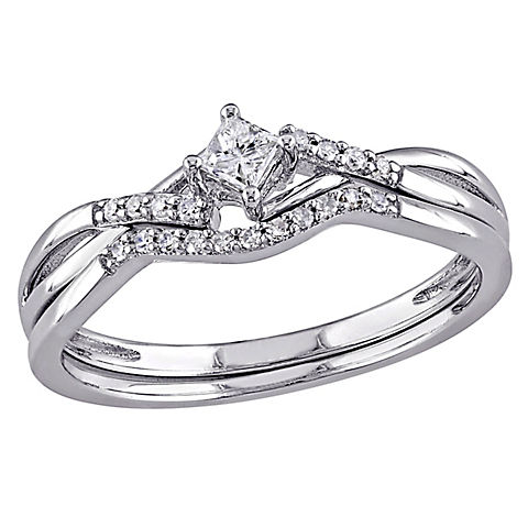 0.2 ct. t.w. Diamond Princess Cut Crossover Bridal Set in Sterling Silver