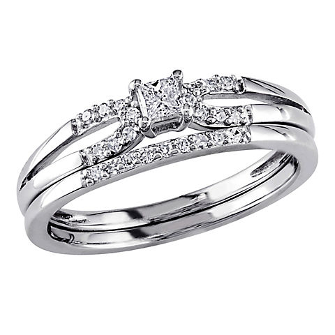 0.2 ct. t.w. Diamond Princess Cut Split Shank Bridal Set in Sterling Silver