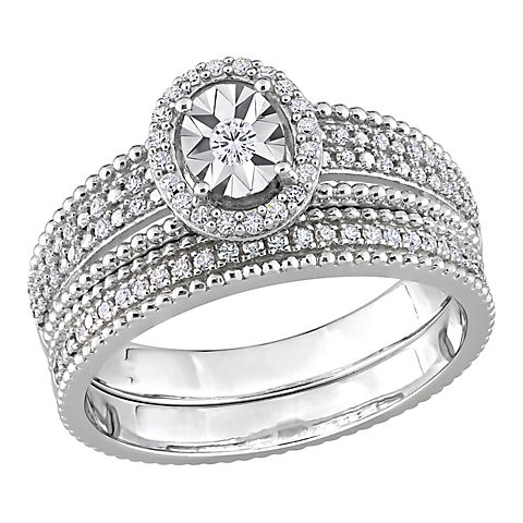 0.33 ct. t.w. Diamond Oval Halo Bridal Set in Sterling Silver