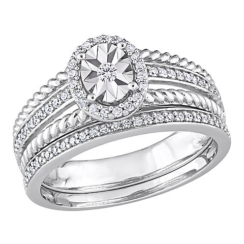 0.33 ct. t.w. Diamond Oval Bridal Ring Set in Sterling Silver
