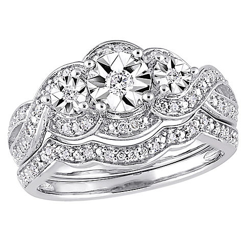 0.25 ct. t.w. Diamond 3-Stone Bridal Set in Sterling Silver