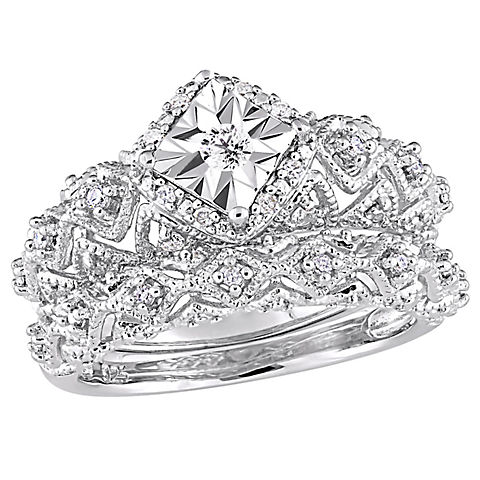 0.2 ct. t.w. Diamond Vintage Bridal Set in Sterling Silver