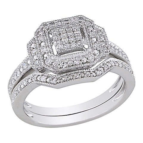 0.25 ct. t.w. Diamond Vintage Split Shank Bridal Ring Set in Sterling Silver