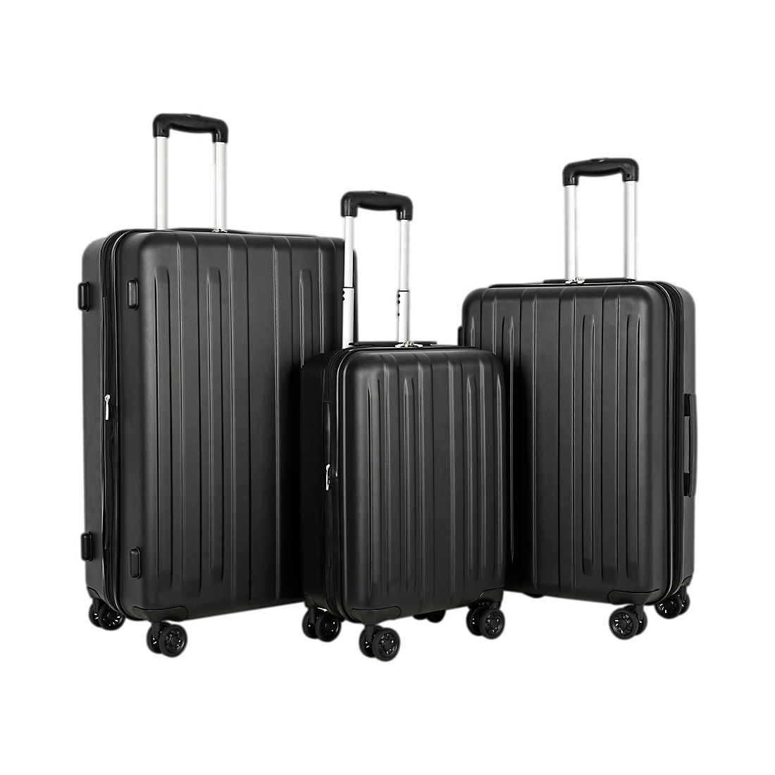 Adventurer 3 Piece Luggage Suitcase Set Lightweight 4 Wheel ABS Hard Shell Black 