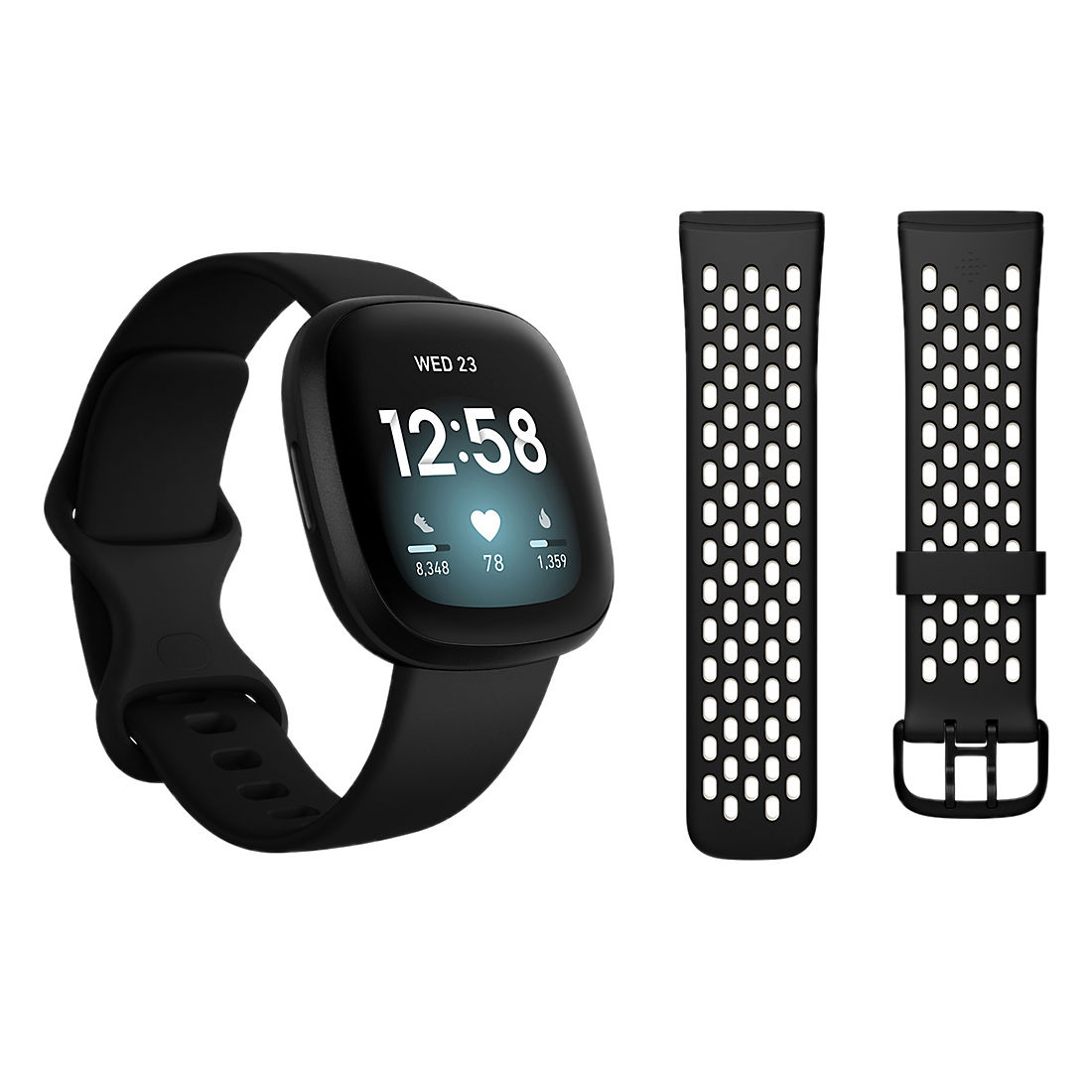 Fitbit Versa 3 Smartwatch Bundle with Small and Large Bands and Bonus Large  Accessory Band - Black