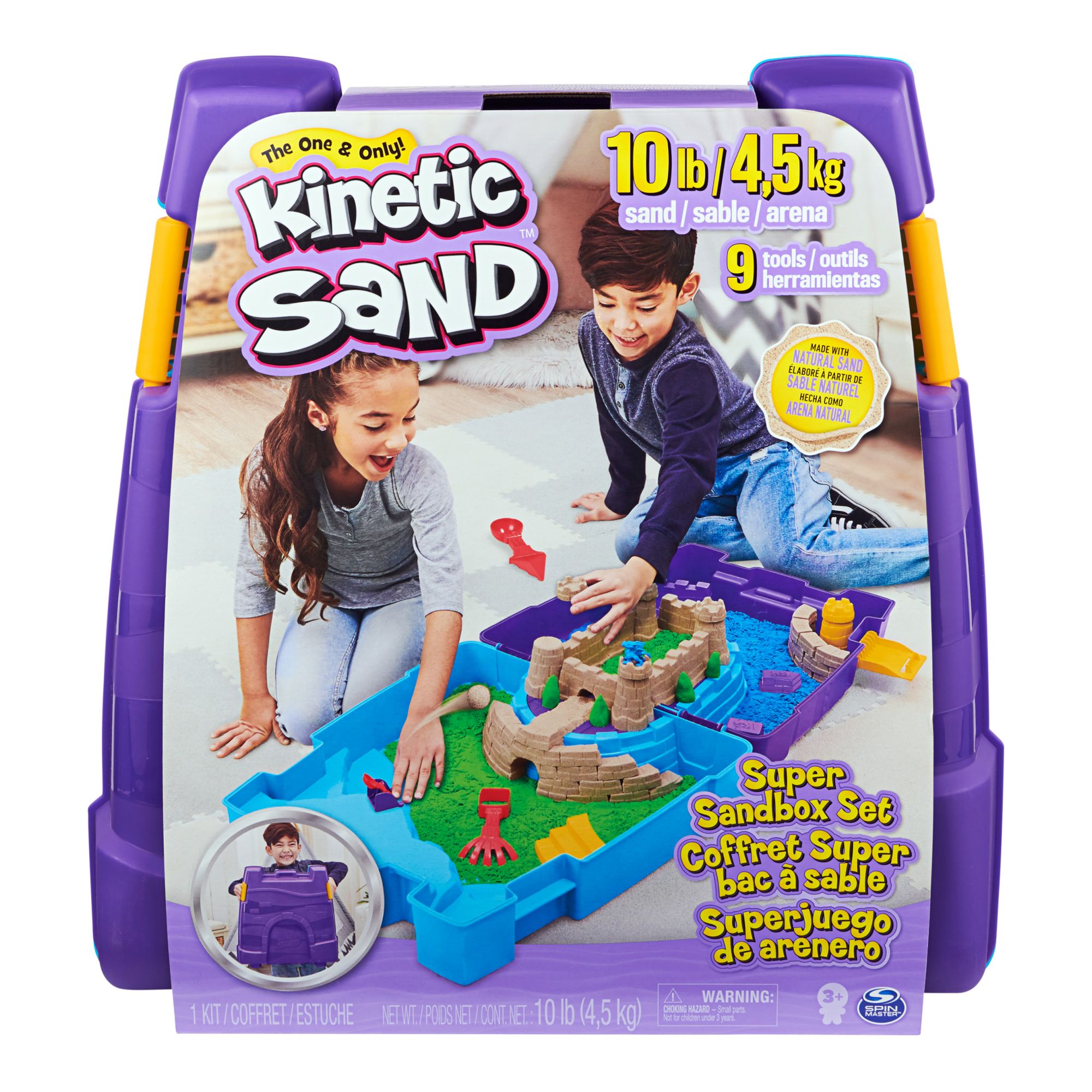 Kinetic Sand Sandbox Set, 1lb Green Play Sand, Sandbox Storage, 4 Molds and  Tools, Sensory Toys, Christmas Gifts for Kids Ages 3+ 