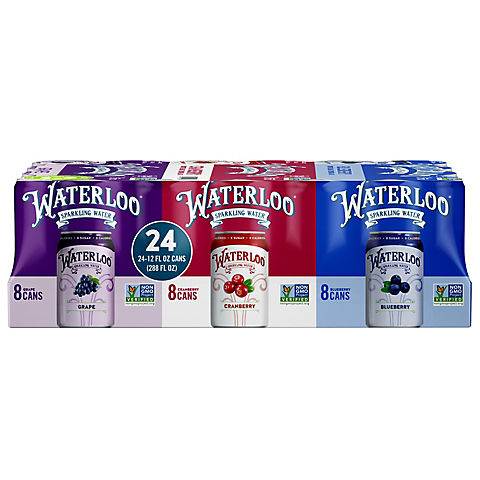 Waterloo Variety Pack Grape Cranbery Blueberry, 24 ct.