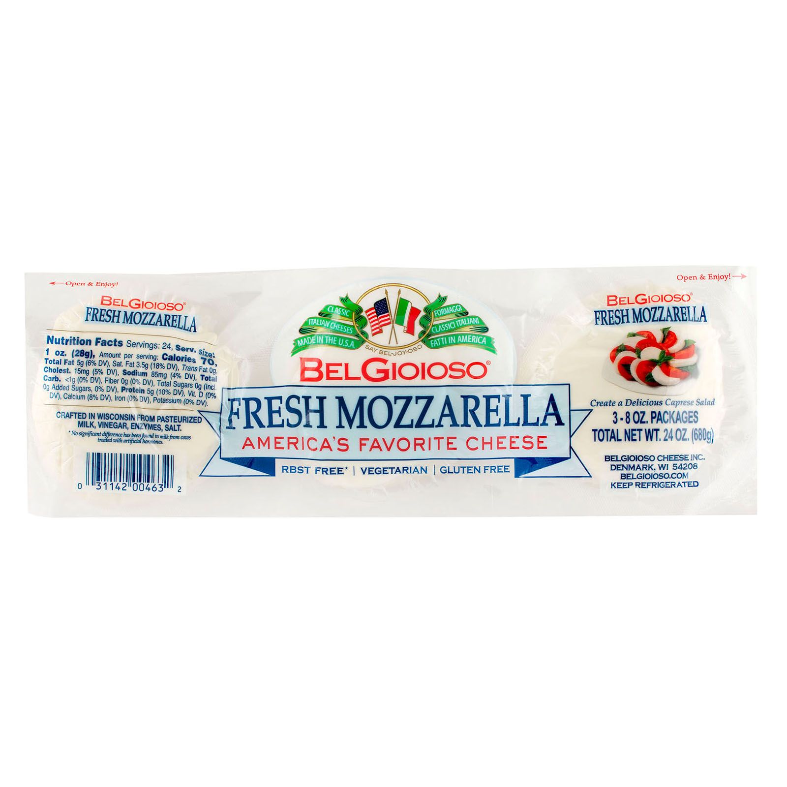 BelGioioso Fresh Mozzarella Cheese Ball, Specialty Soft Cheese,  Refrigerated 8 oz Plastic Wrapping 