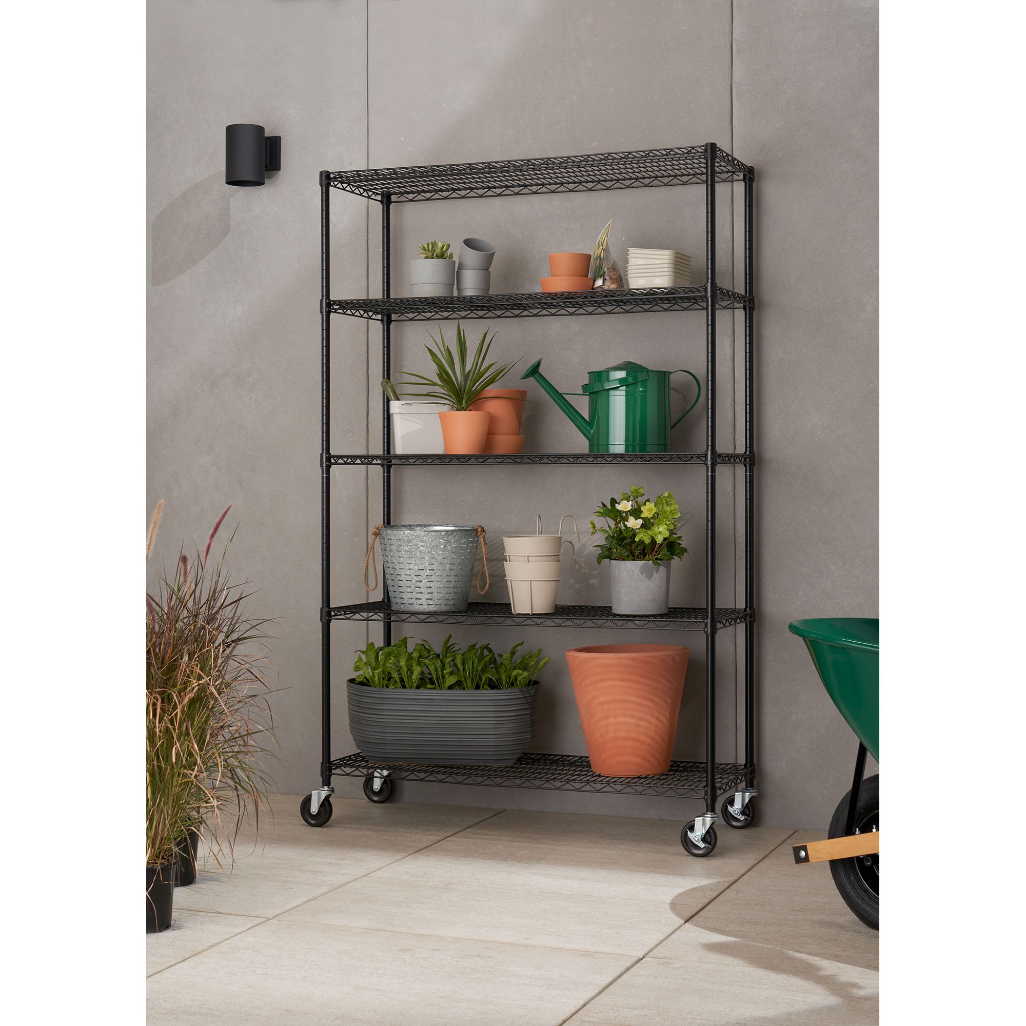 TRINITY 5-Tier Outdoor Wire Shelving Rack with Wheels, 48 x 18 x