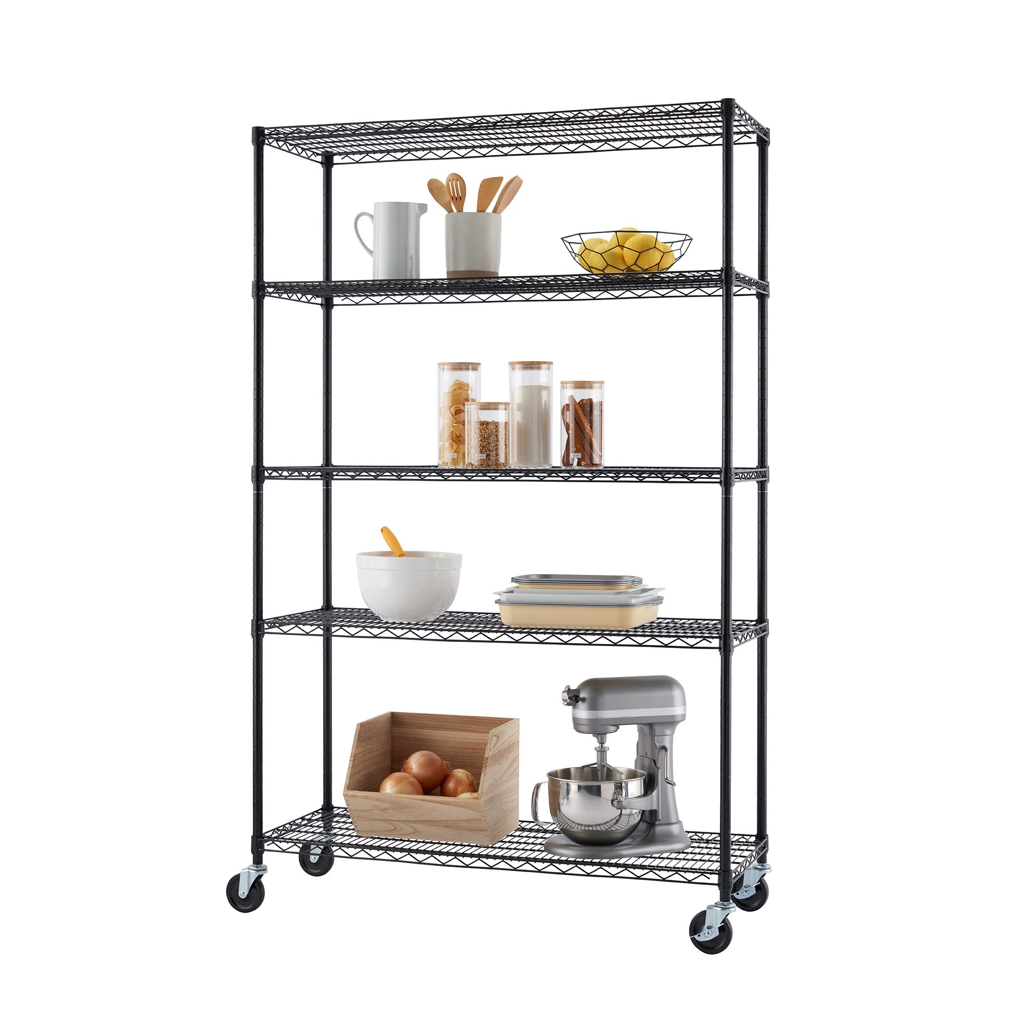 TRINITY 5-Tier Outdoor Wire Shelving w/ Wheels, Gray Epoxy Finish, NSF  Certified