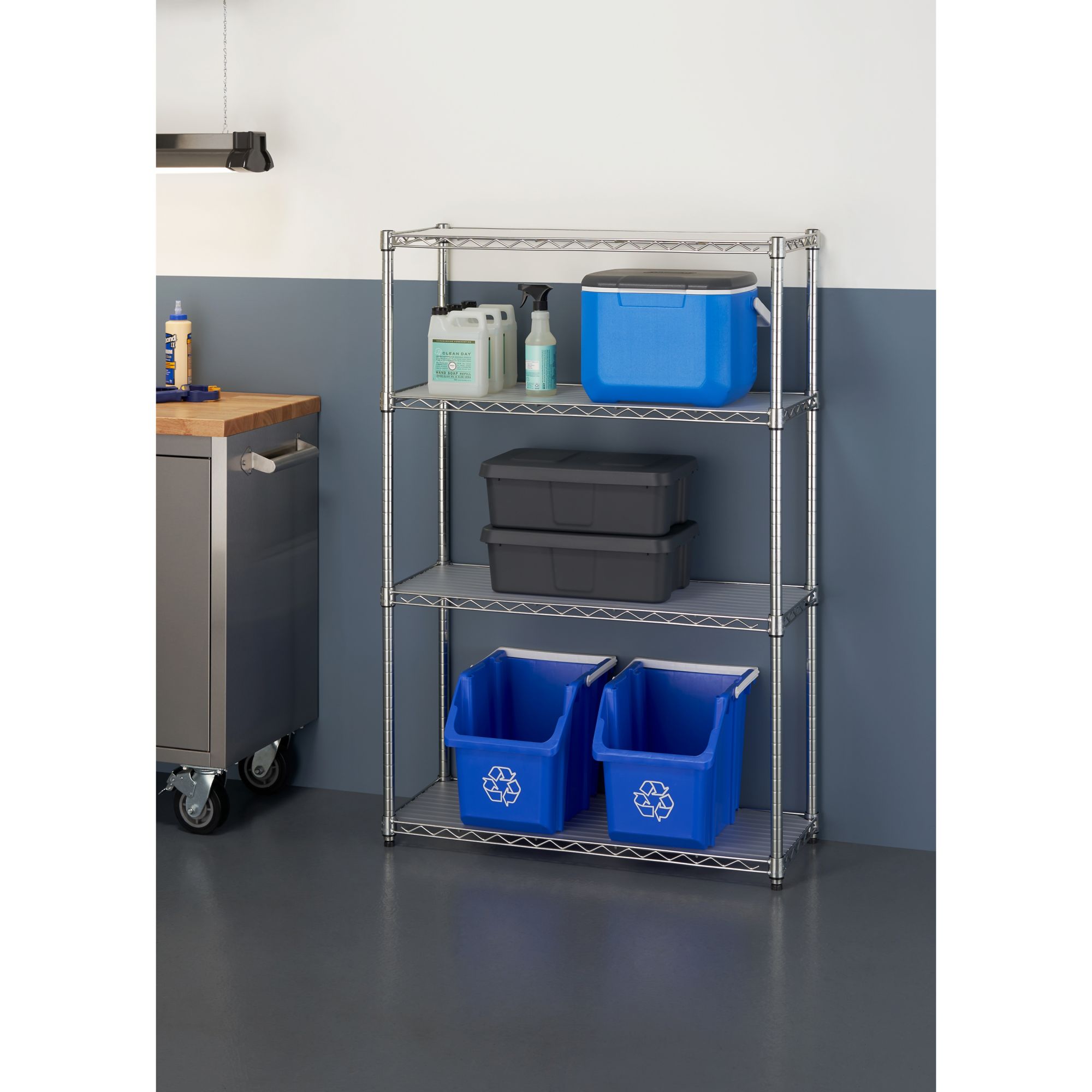 TRINITY EcoStorage® 4-Tier Corner Wire Shelving w/ Wheels , NSF