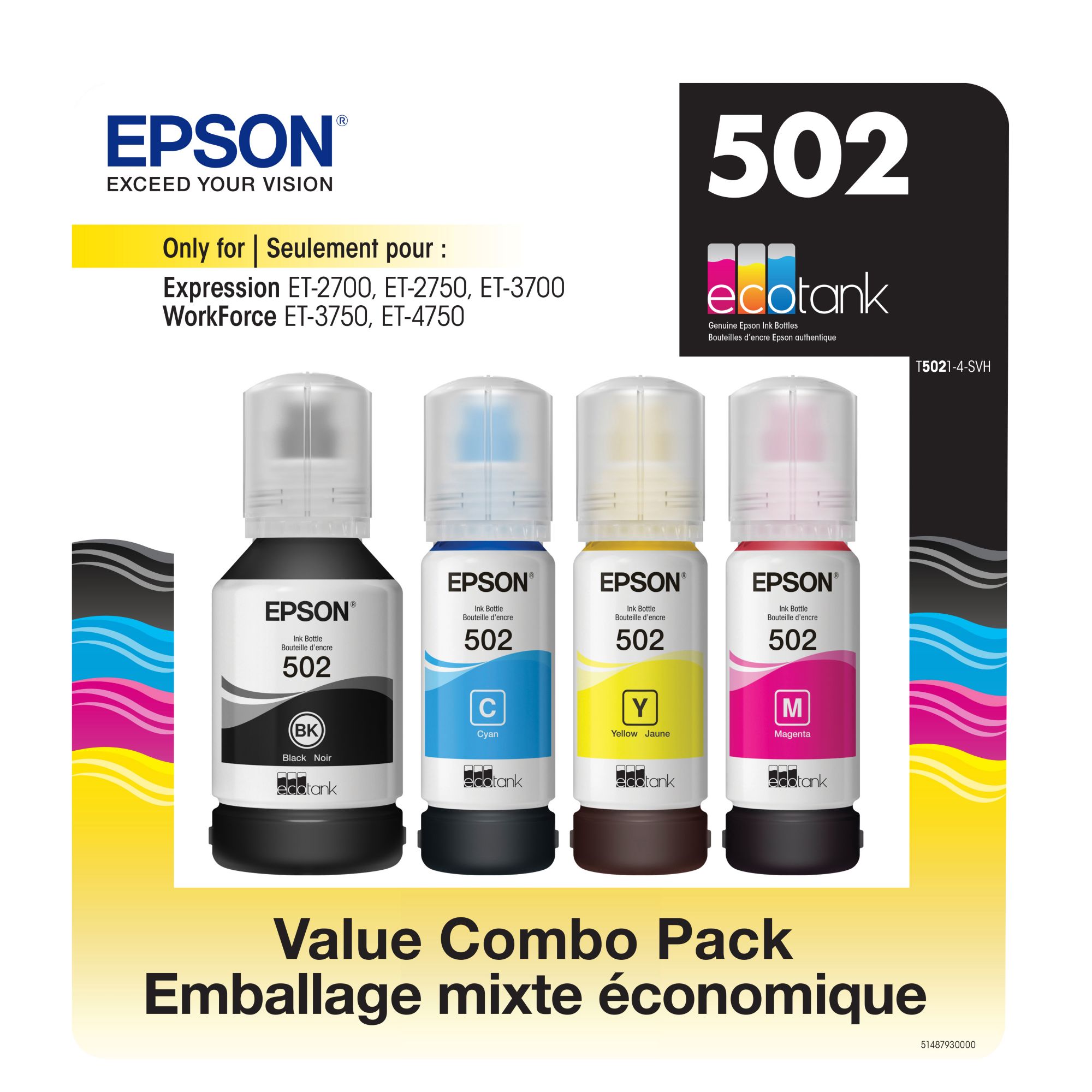 Genuine Epson 502, 502 XL Multipack Ink Cartridges - C13T02V64010