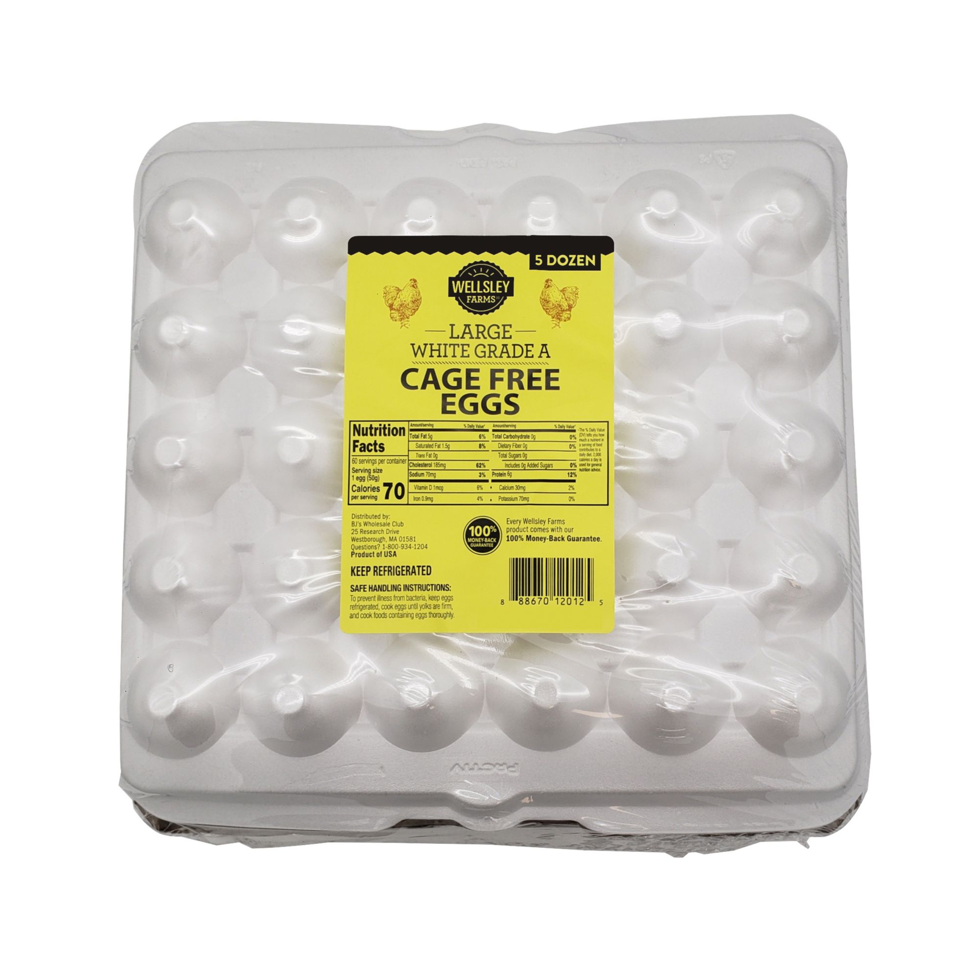 Great Value Cage Free Large AA White Eggs, 60 Count 