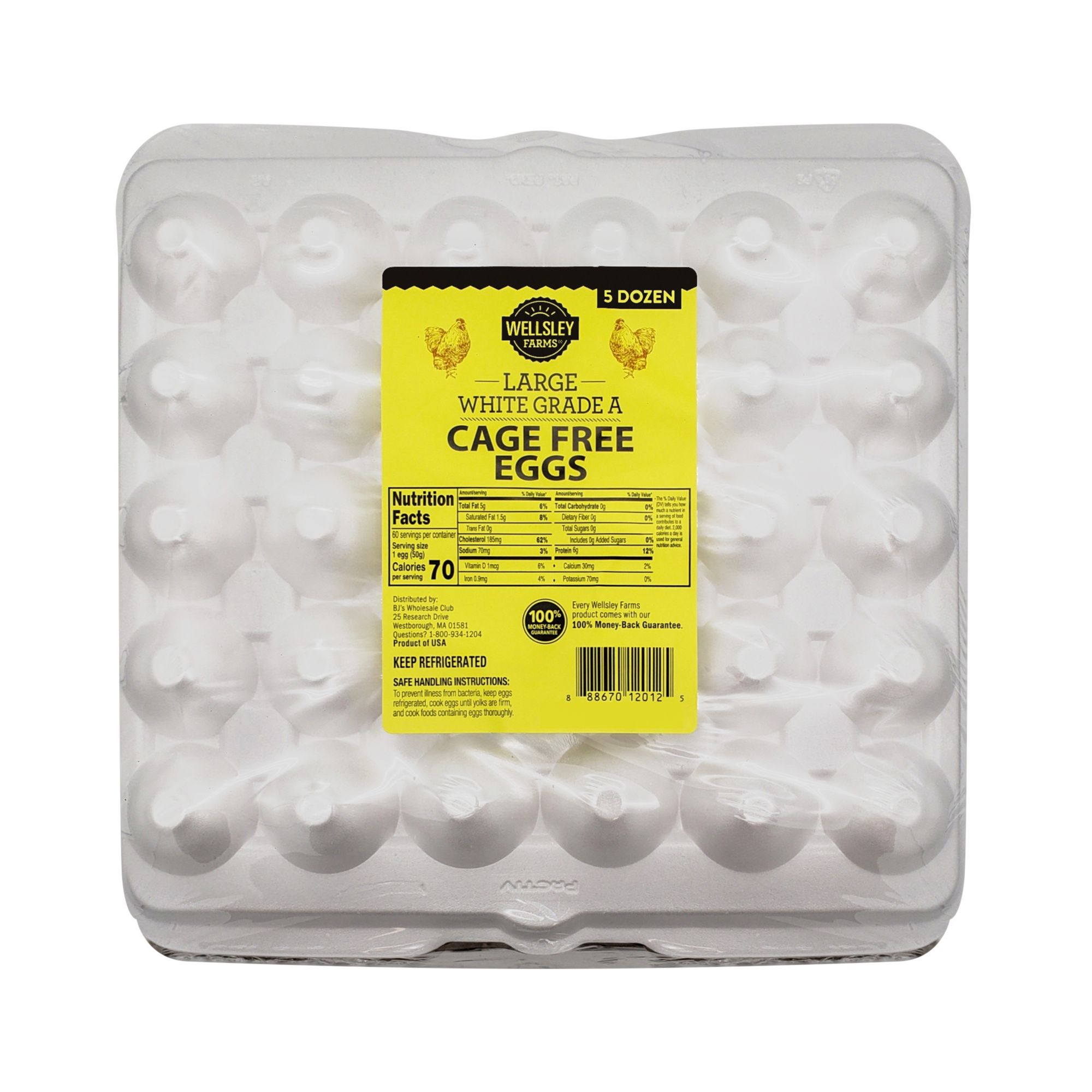 Great Value Cage Free Large AA White Eggs, 60 Count 