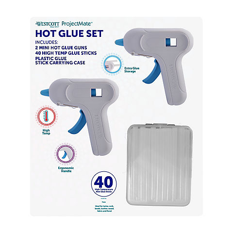 Westcott Premium Safety Mini Hot Glue Gun Set with 40 Glue Sticks and a Carry Case