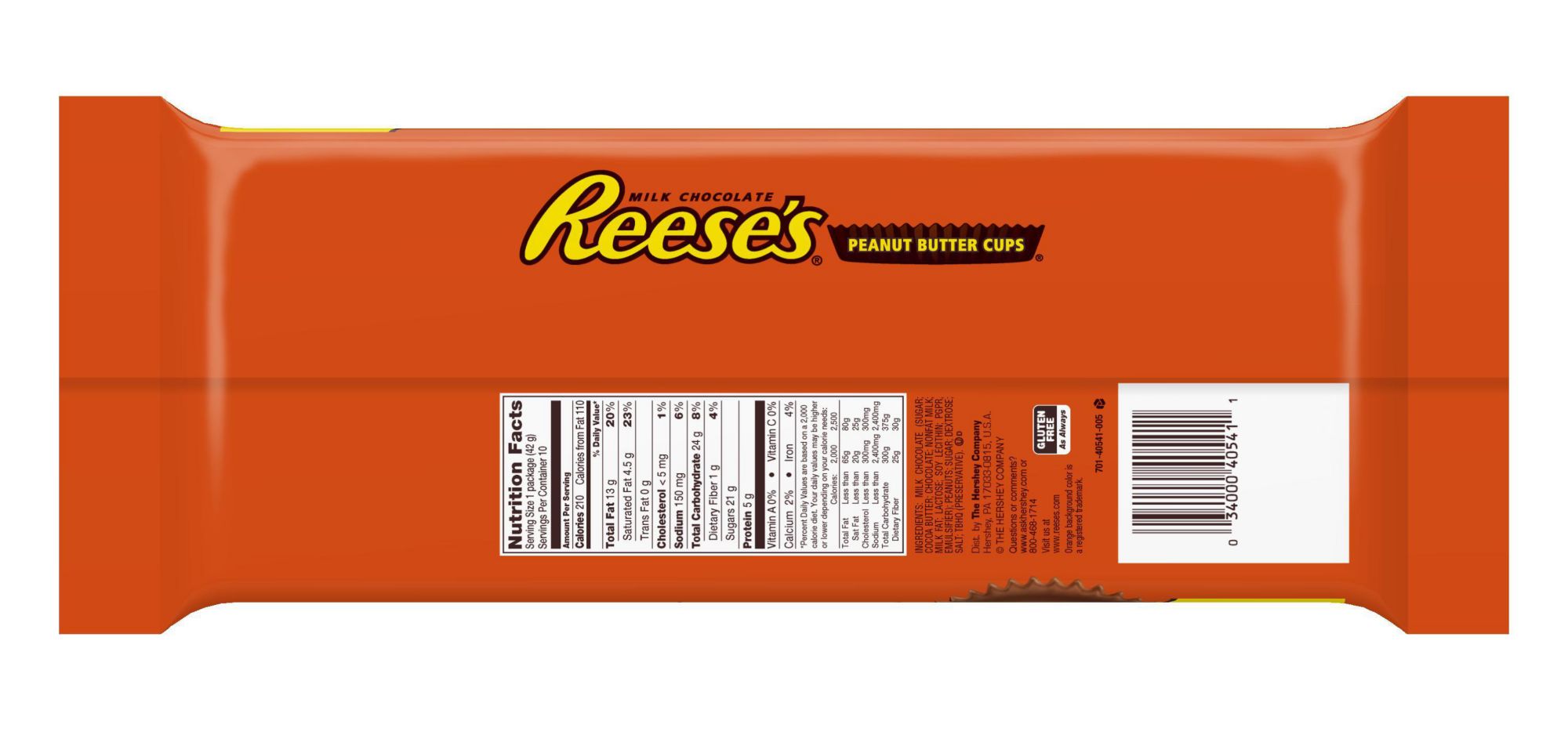REESE'S Milk Chocolate Peanut Butter Cup Standard Bar, 1.5 oz., 12