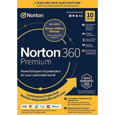 Norton 360 Premium 2021, 10 Devices, 1-Year Subscription with Auto Renewal