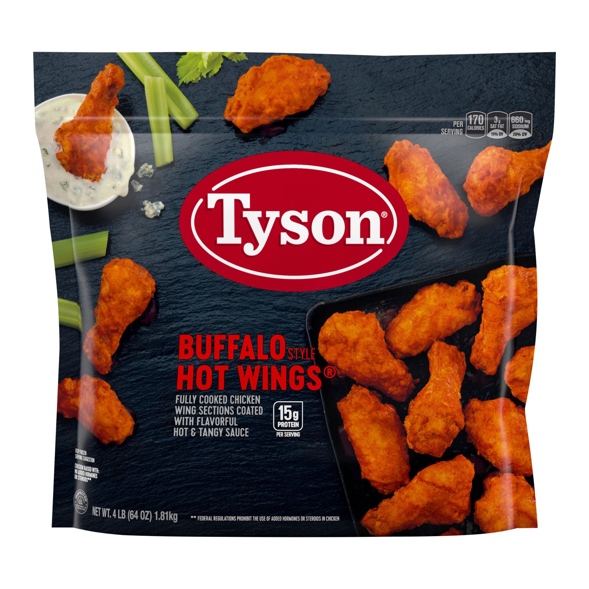 Tyson Any'tizers Buffalo Style Hot Wings, 1.37 lb Bag (Frozen)