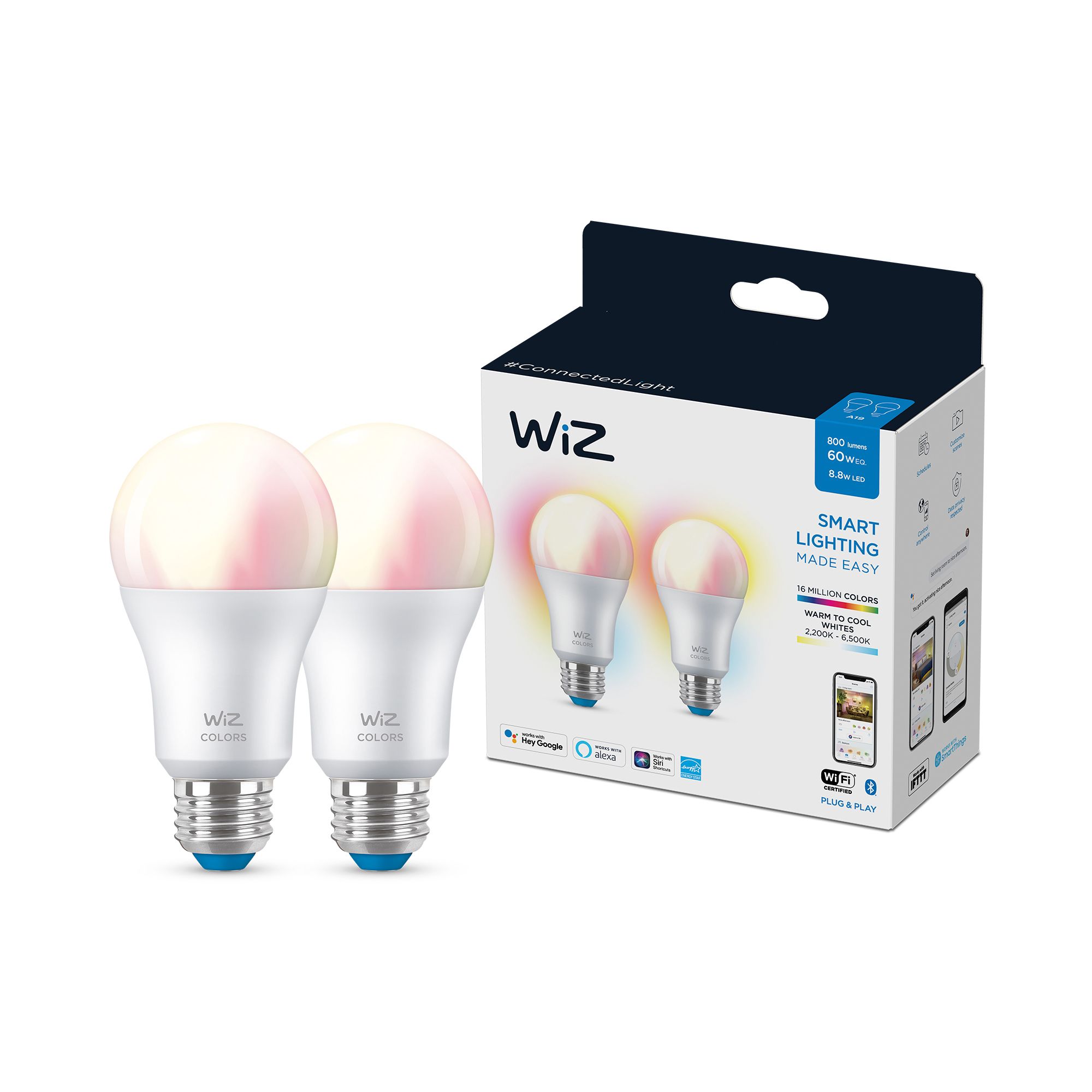 WiZ Full Color And Tunable White A19 60W Equivalent LED Smart Bulb