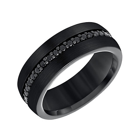 0.9 ct. t.w. Black Sapphire Men's Wedding Band in Black Tungsten Carbide