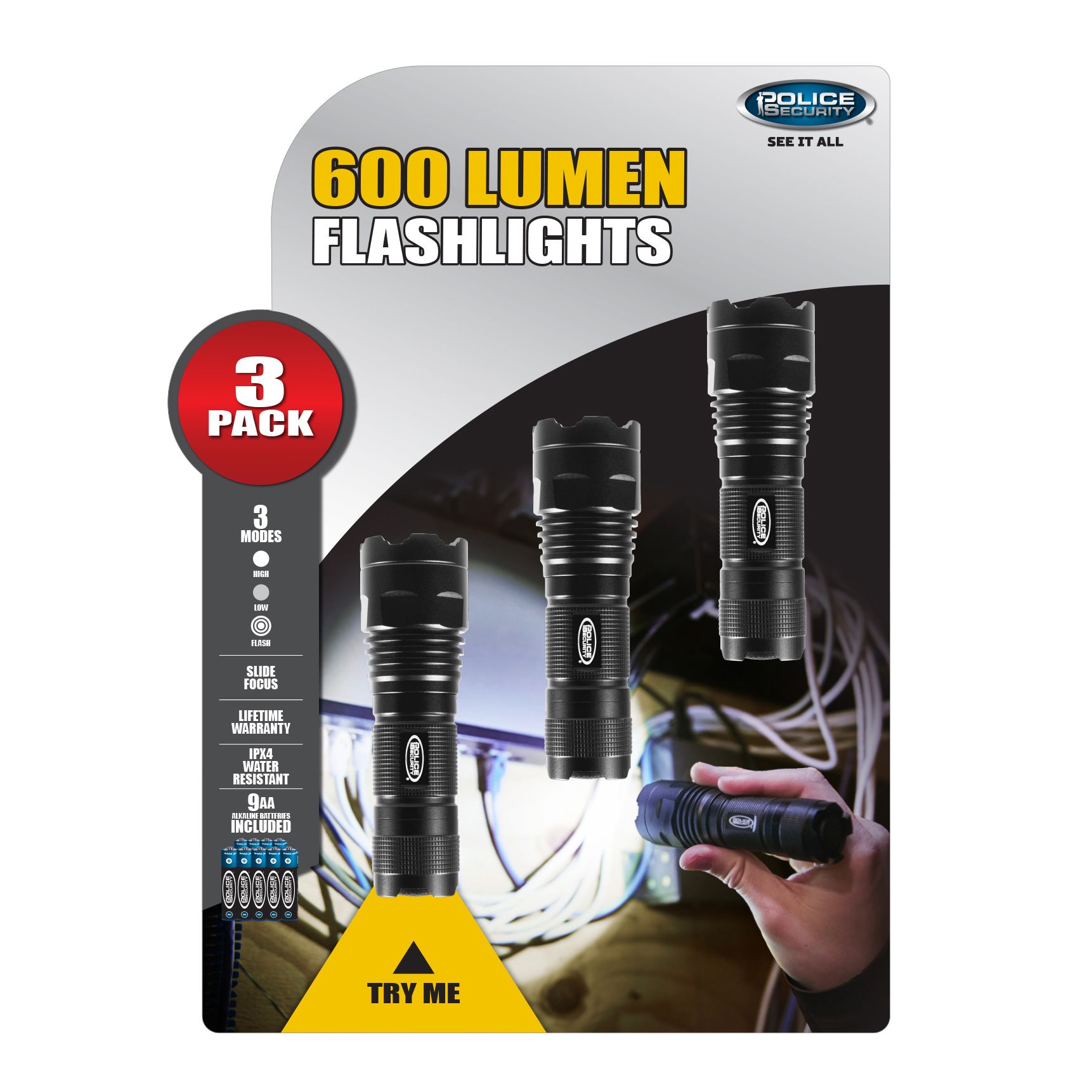 Security 600-Lumen Flashlights, 3 pk. - BJs Wholesale