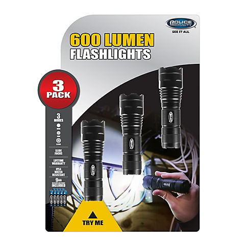 Police Security 600-Lumen Flashlights, 3 pk.