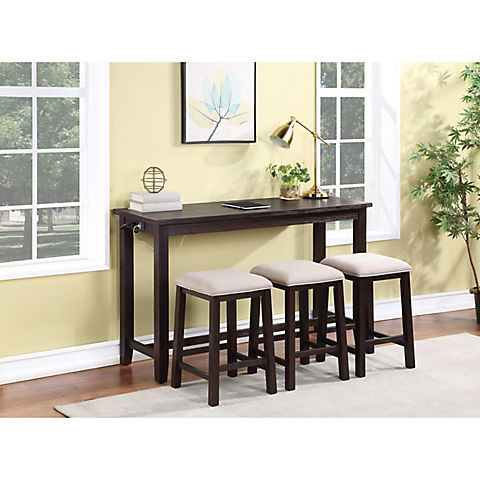 Console Table with Three Stools - Brown