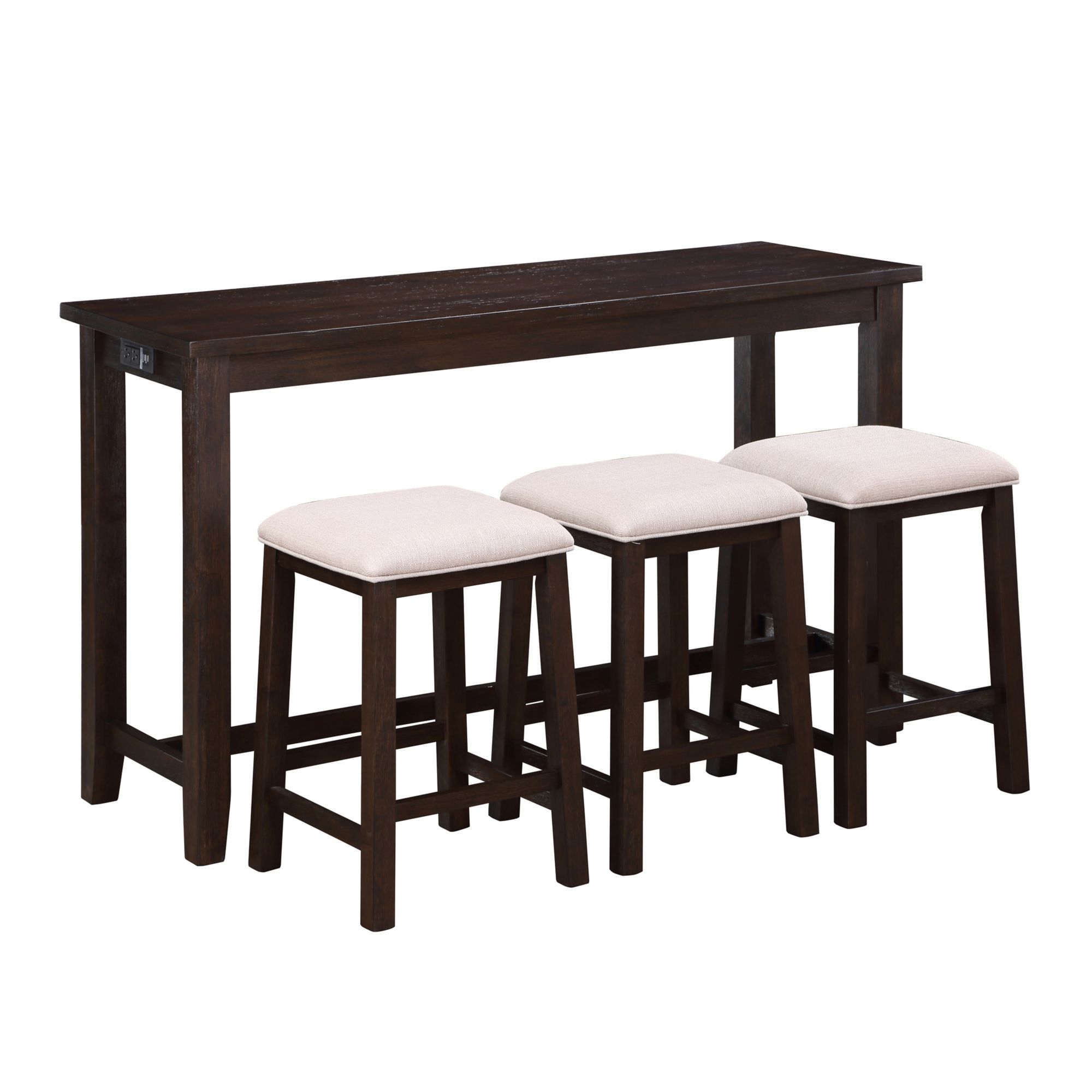 Console Table with Three Stools - Brown