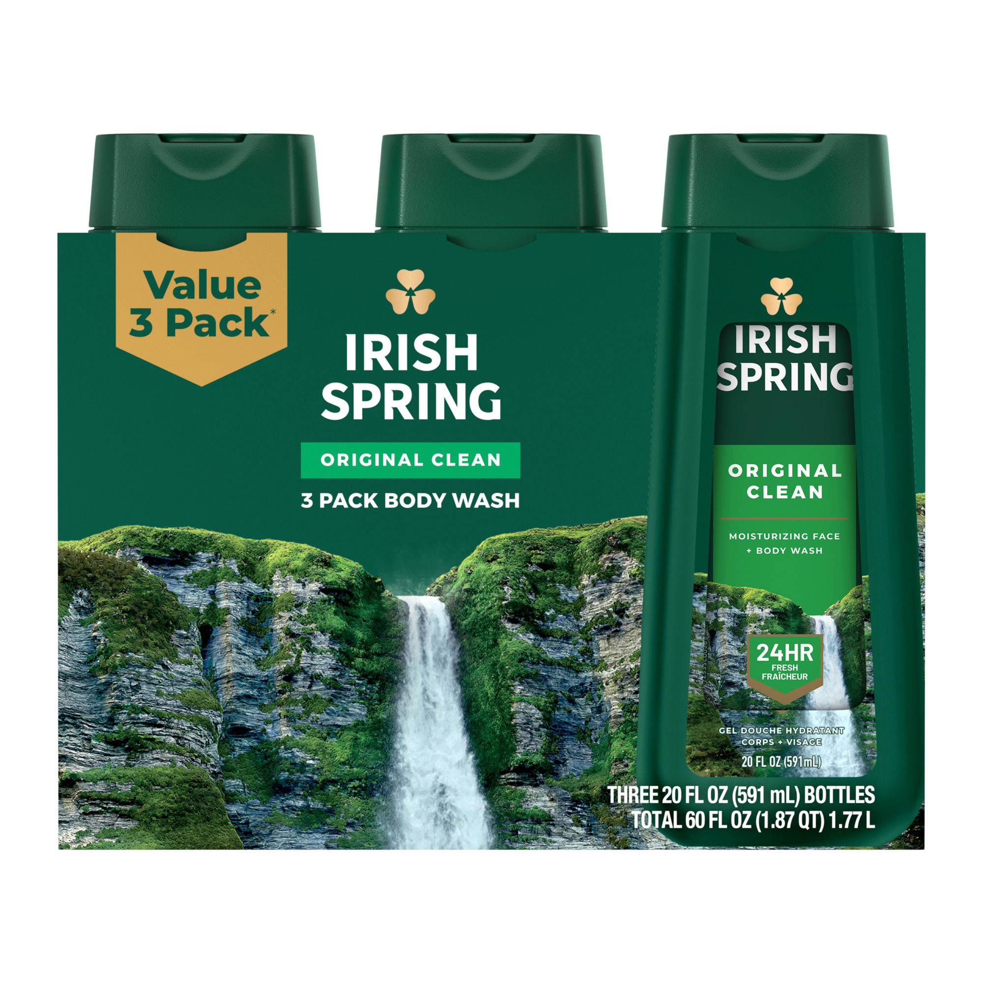 Irish Spring Original Clean Body Wash for Men, 3 ct./20 oz.