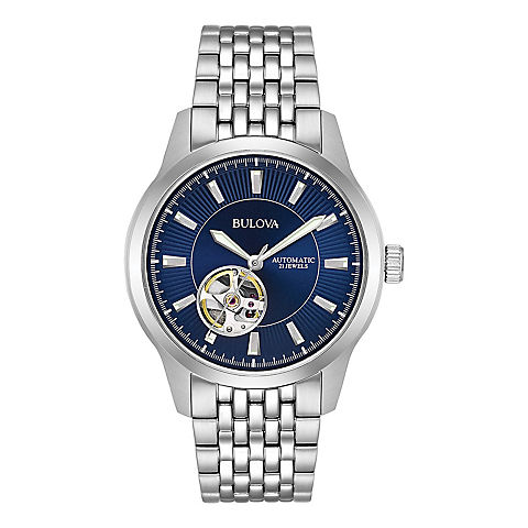Bulova Men's 96A189 Stainless Automatic Blue Open Aperture Dial Bracelet Watch