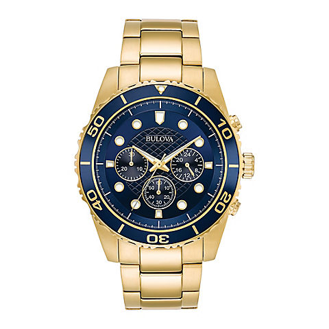 Bulova Men's 98A172 Gold Stainless Chrono Blue Dial Bracelet Watch
