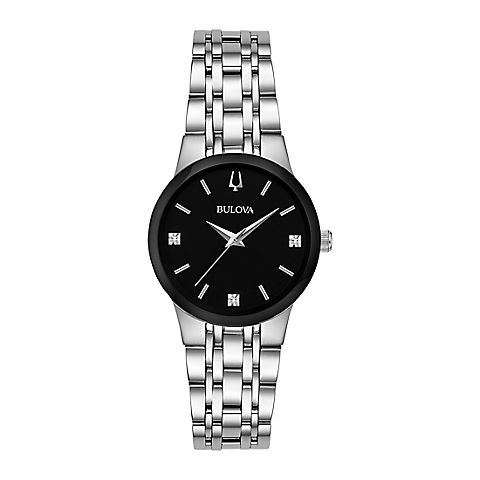 Bulova Ladies 96P200 Stainless Modern Black Diamond Accent Dial Bracelet Watch