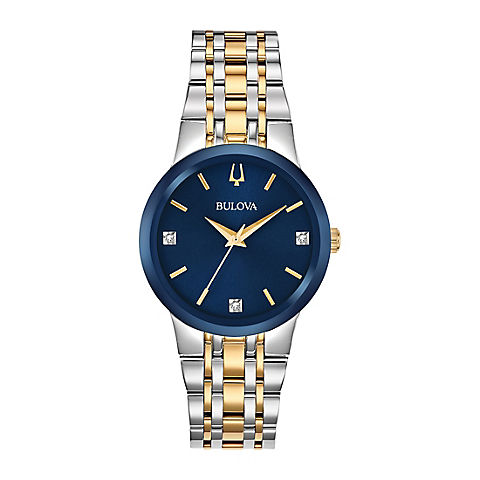 Bulova Ladies 98P190 Modern Two-tone Stainless Blue Diamond Accent Dial Bracelet Watch