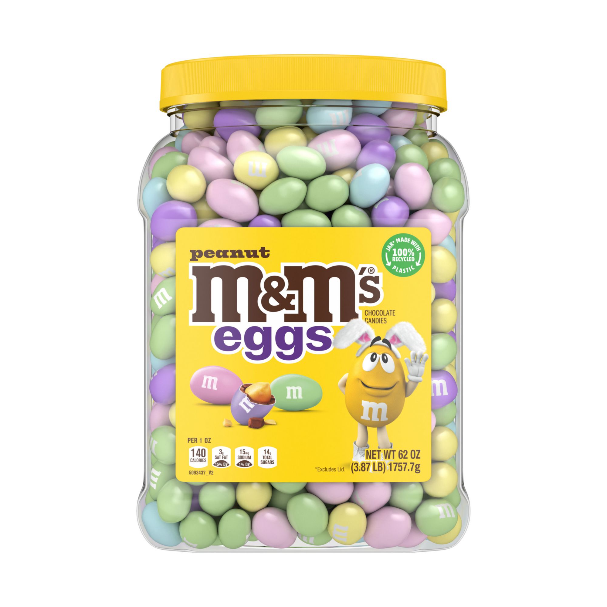 M&M's Peanut Chocolate Pastel Easter Candy Jar, 62 oz.